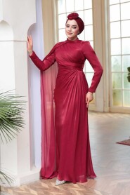 Modest Claret Red Engagement Dress 5296BR - 3