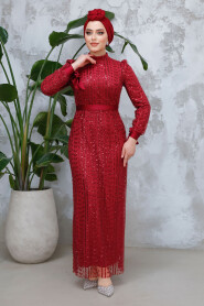 Modest Claret Red Engagement Gown 4891BR - 2