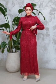 Modest Claret Red Engagement Gown 4891BR 