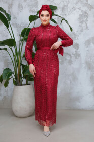 Modest Claret Red Engagement Gown 4891BR - 3