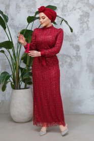 Modest Claret Red Engagement Gown 4891BR - 4