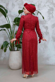 Modest Claret Red Engagement Gown 4891BR - 5