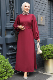 Modest Claret Red Evening Dress 30031BR - 3