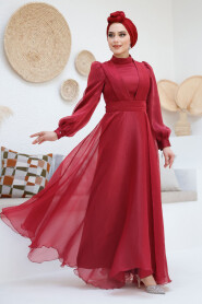 Modest Claret Red Evening Dress 45701BR - 2