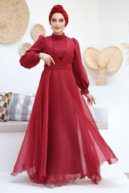 Modest Claret Red Evening Dress 45701BR - 5