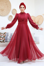 Modest Claret Red Evening Dress 45701BR 