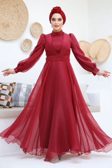 Modest Claret Red Evening Dress 45701BR - NEVA STYLE
