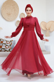 Modest Claret Red Evening Dress 45701BR - 4