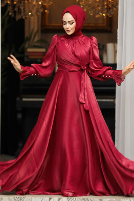 Modest Claret Red Evening Dress 48051BR - NEVA STYLE