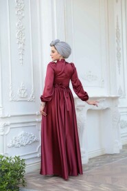 Modest Claret Red Evening Gown 23821BR - 4
