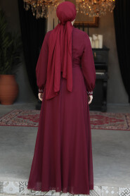 Modest Claret Red Evening Gown 25886BR - 4