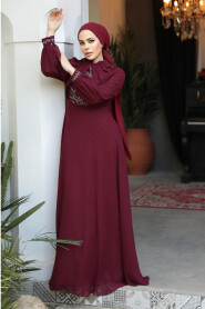 Modest Claret Red Evening Gown 25886BR - 2