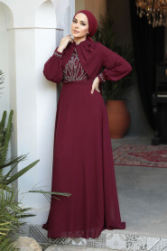 Modest Claret Red Evening Gown 25886BR - 3