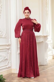 Modest Claret Red Evening Gown 52751BR - 2