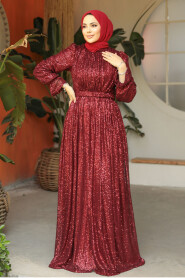 Modest Claret Red Evening Gown With Long Sleeve 44961BR - 2