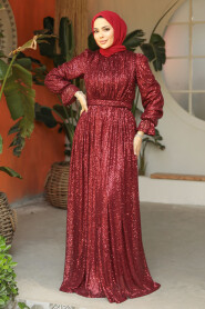 Modest Claret Red Evening Gown With Long Sleeve 44961BR - 1
