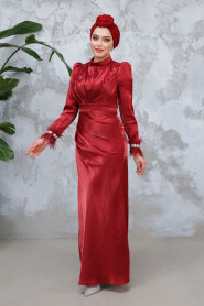 Modest Claret Red Evening Long Dress 50481BR - 2