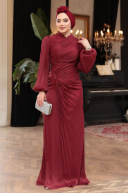 Modest Claret Red Evening Long Dress 50781BR - 2