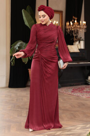 Modest Claret Red Evening Long Dress 50781BR 