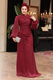 Modest Claret Red Evening Long Dress 50781BR - 3