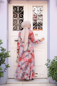Modest Claret Red Floral Dress 27990K - 3