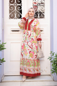 Modest Claret Red Flower Dress 24012BR - 2