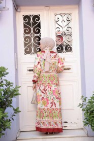 Modest Claret Red Flower Dress 24012BR - 3