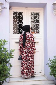 Modest Claret Red Flower Summer Dress 24081BR - 3