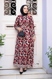 Modest Claret Red Flower Summer Dress 24081BR - 1