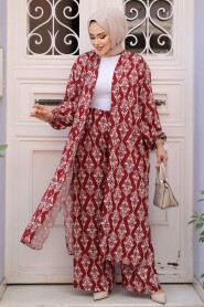 Modest Claret Red Kimono Dual Suit 12888BR - 1