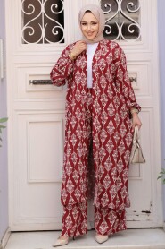 Modest Claret Red Kimono Dual Suit 12888BR - 3