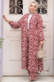 Modest Claret Red Kimono Dual Suit 12889BR - 3