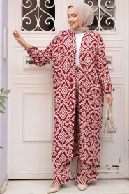 Modest Claret Red Kimono Dual Suit 12889BR - 1