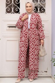 Modest Claret Red Kimono Dual Suit 12889BR - 2