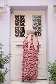Modest Claret Red Kimono Dual Suit 12889BR - 4