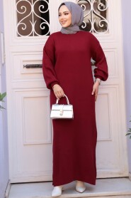 Modest Claret Red Knitwear Dress 17205BR - 1