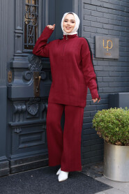 Modest Claret Red Knitwear Dual Suit 50163BR - 2