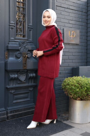 Modest Claret Red Knitwear Dual Suit 50163BR - 1