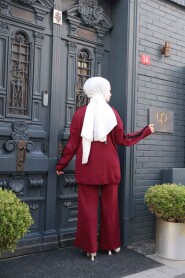 Modest Claret Red Knitwear Dual Suit 50163BR - 3