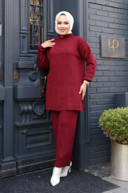 Modest Claret Red Knitwear Dual Suit 60381BR - 1