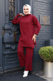 Modest Claret Red Knitwear Dual Suit 60381BR - 2