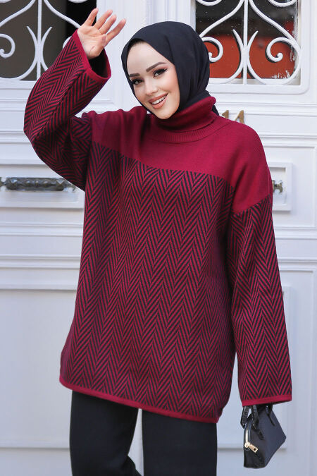 Modest Claret Red Knitwear Tunic 71502BR - NEVA STYLE
