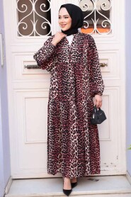 Modest Claret Red Leopard Dress 52942BR - 2