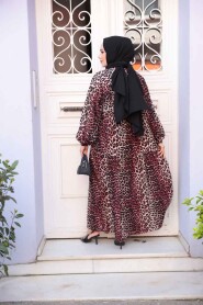 Modest Claret Red Leopard Dress 52942BR - 3