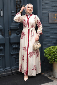 Modest Claret Red Long Dress 23925BR - 2