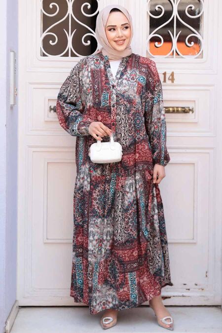 Modest Claret Red Long Dress 52943BR - NEVA STYLE