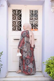 Modest Claret Red Long Dress 52943BR - 3