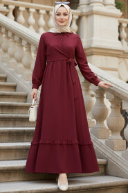 Modest Claret Red Long Dress 6205BR 