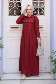 Modest Claret Red Long Dress 7224BR - 1