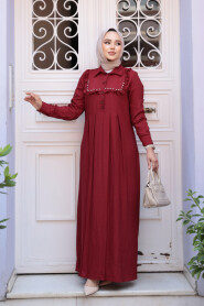 Modest Claret Red Long Dress 7224BR - 2